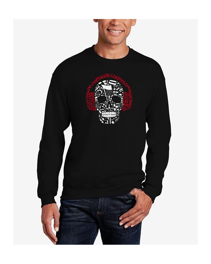 Men's Music Notes Skull Word Art Crew Neck Sweatshirt Black $27.99 Sweatshirt