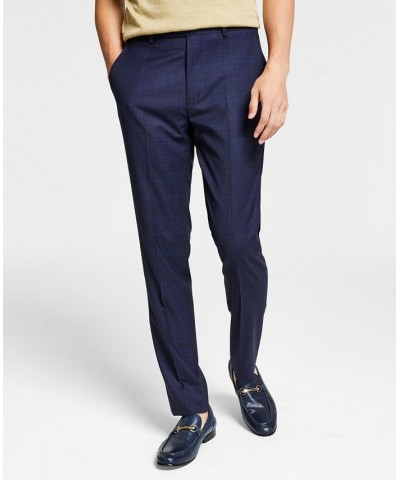 Men's Skinny Fit Wrinkle-Resistant Wool Suit Separate Pant Navy Plaid $39.75 Suits