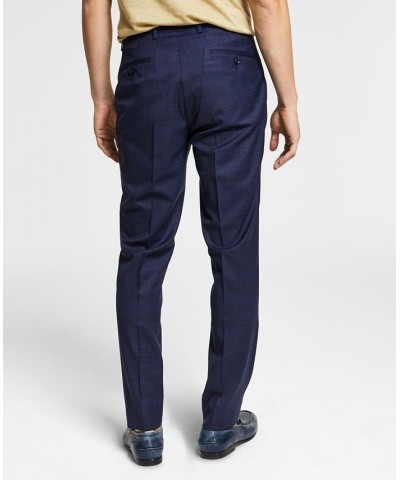 Men's Skinny Fit Wrinkle-Resistant Wool Suit Separate Pant Navy Plaid $39.75 Suits