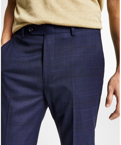 Men's Skinny Fit Wrinkle-Resistant Wool Suit Separate Pant Navy Plaid $39.75 Suits