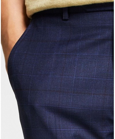 Men's Skinny Fit Wrinkle-Resistant Wool Suit Separate Pant Navy Plaid $39.75 Suits