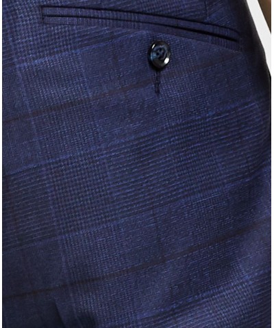 Men's Skinny Fit Wrinkle-Resistant Wool Suit Separate Pant Navy Plaid $39.75 Suits