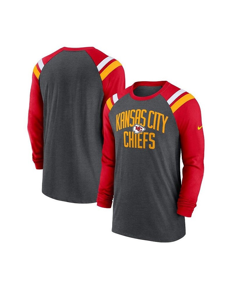 Men's Heathered Charcoal, Red Kansas City Chiefs Tri-Blend Raglan Athletic Long Sleeve Fashion T-shirt $27.30 T-Shirts