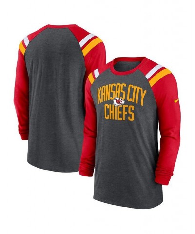 Men's Heathered Charcoal, Red Kansas City Chiefs Tri-Blend Raglan Athletic Long Sleeve Fashion T-shirt $27.30 T-Shirts