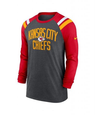 Men's Heathered Charcoal, Red Kansas City Chiefs Tri-Blend Raglan Athletic Long Sleeve Fashion T-shirt $27.30 T-Shirts