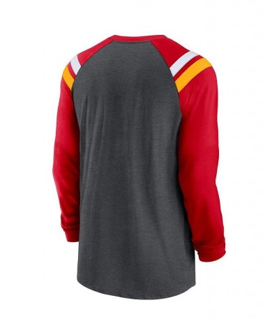 Men's Heathered Charcoal, Red Kansas City Chiefs Tri-Blend Raglan Athletic Long Sleeve Fashion T-shirt $27.30 T-Shirts