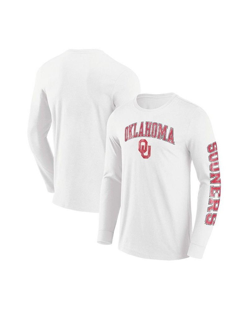 Men's Branded White Oklahoma Sooners Distressed Arch Over Logo 2.0 Long Sleeve T-shirt $18.80 T-Shirts