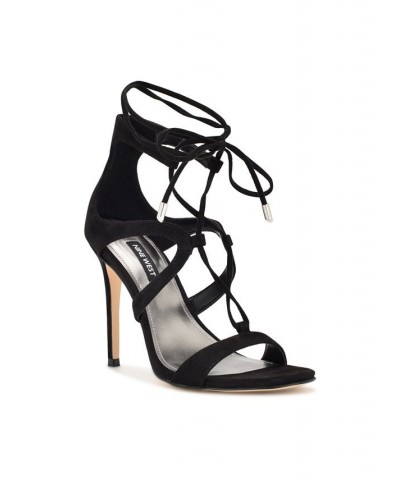 Women's Mindi Ankle Wrap Heeled Dress Sandals Black $41.42 Shoes