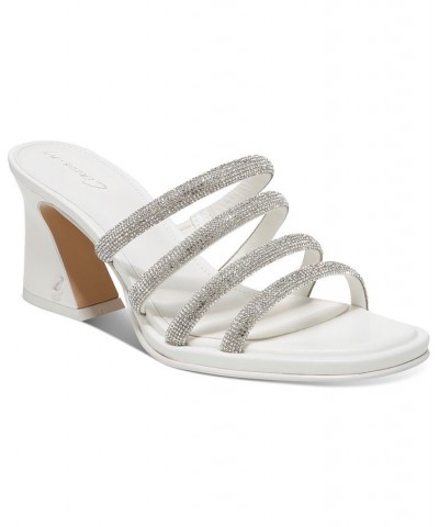 Heddie Rhinestones Strappy Flare-Heel Sandals White $50.31 Shoes