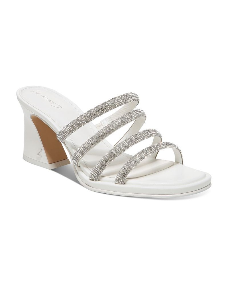 Heddie Rhinestones Strappy Flare-Heel Sandals White $50.31 Shoes