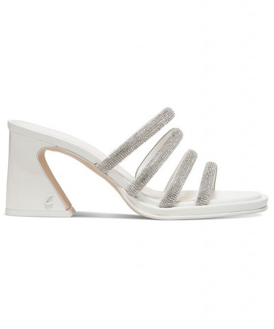 Heddie Rhinestones Strappy Flare-Heel Sandals White $50.31 Shoes