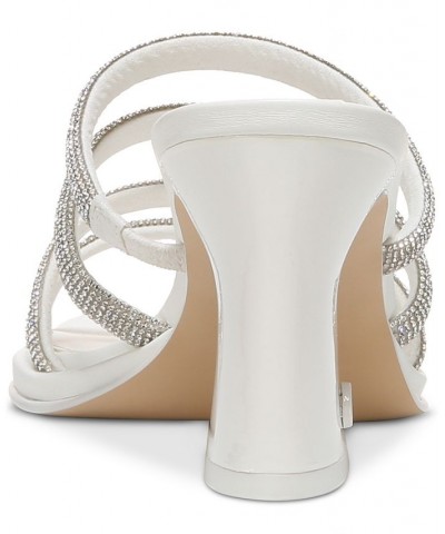 Heddie Rhinestones Strappy Flare-Heel Sandals White $50.31 Shoes