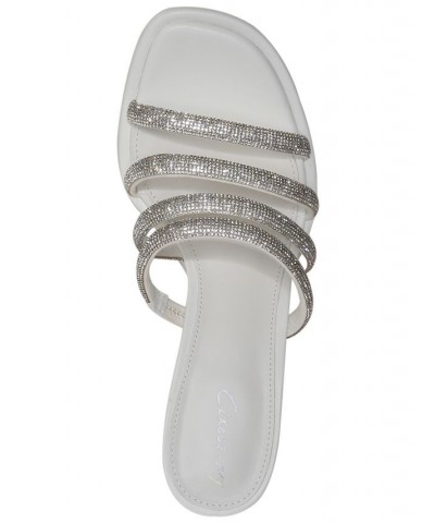 Heddie Rhinestones Strappy Flare-Heel Sandals White $50.31 Shoes