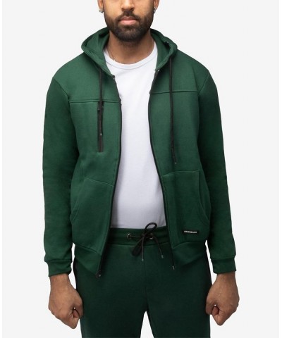 Men's Fleece Full-Zip Hoodie with Chest Pocket Green $20.40 Sweatshirt