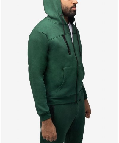 Men's Fleece Full-Zip Hoodie with Chest Pocket Green $20.40 Sweatshirt