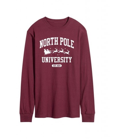 Men's North Pole University Long Sleeve T-shirt Red $22.78 T-Shirts