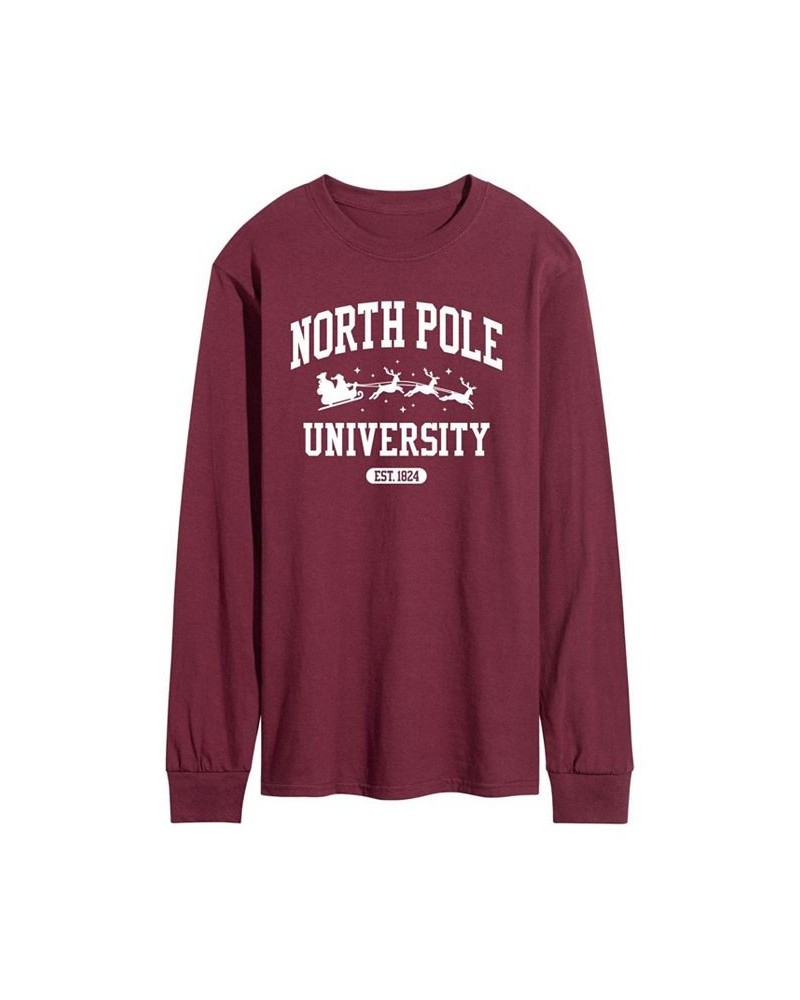 Men's North Pole University Long Sleeve T-shirt Red $22.78 T-Shirts