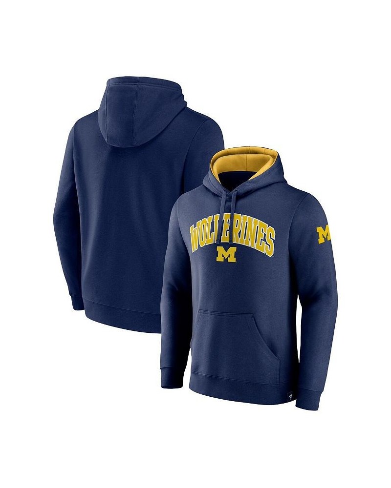 Men's Branded Navy Michigan Wolverines Arch and Logo Tackle Twill Pullover Hoodie $24.00 Sweatshirt