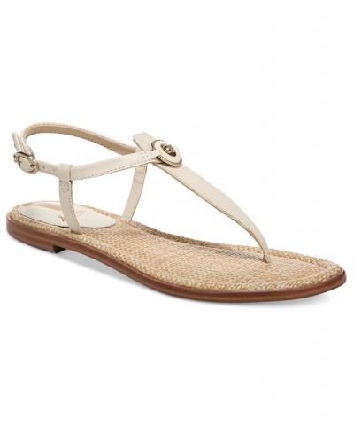 Gigi Signet T-Strap Flat Sandals White $48.10 Shoes