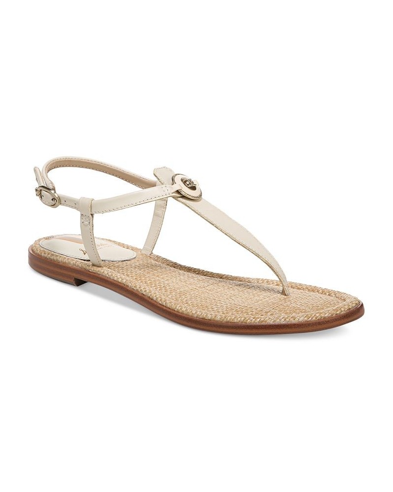 Gigi Signet T-Strap Flat Sandals White $48.10 Shoes