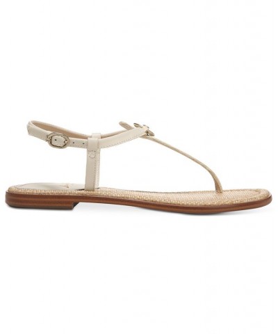 Gigi Signet T-Strap Flat Sandals White $48.10 Shoes