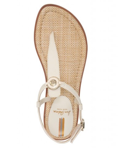 Gigi Signet T-Strap Flat Sandals White $48.10 Shoes