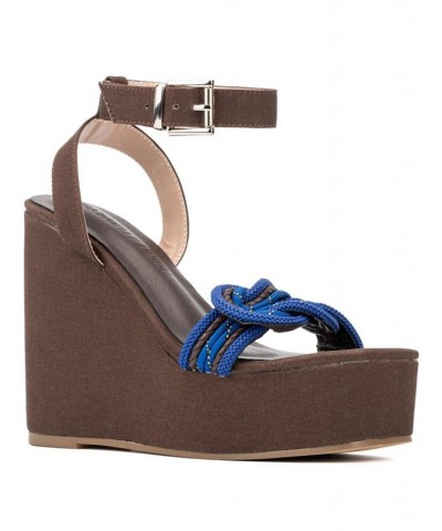 Women's Savannah Knotted Wedge Sandals Brown $54.97 Shoes