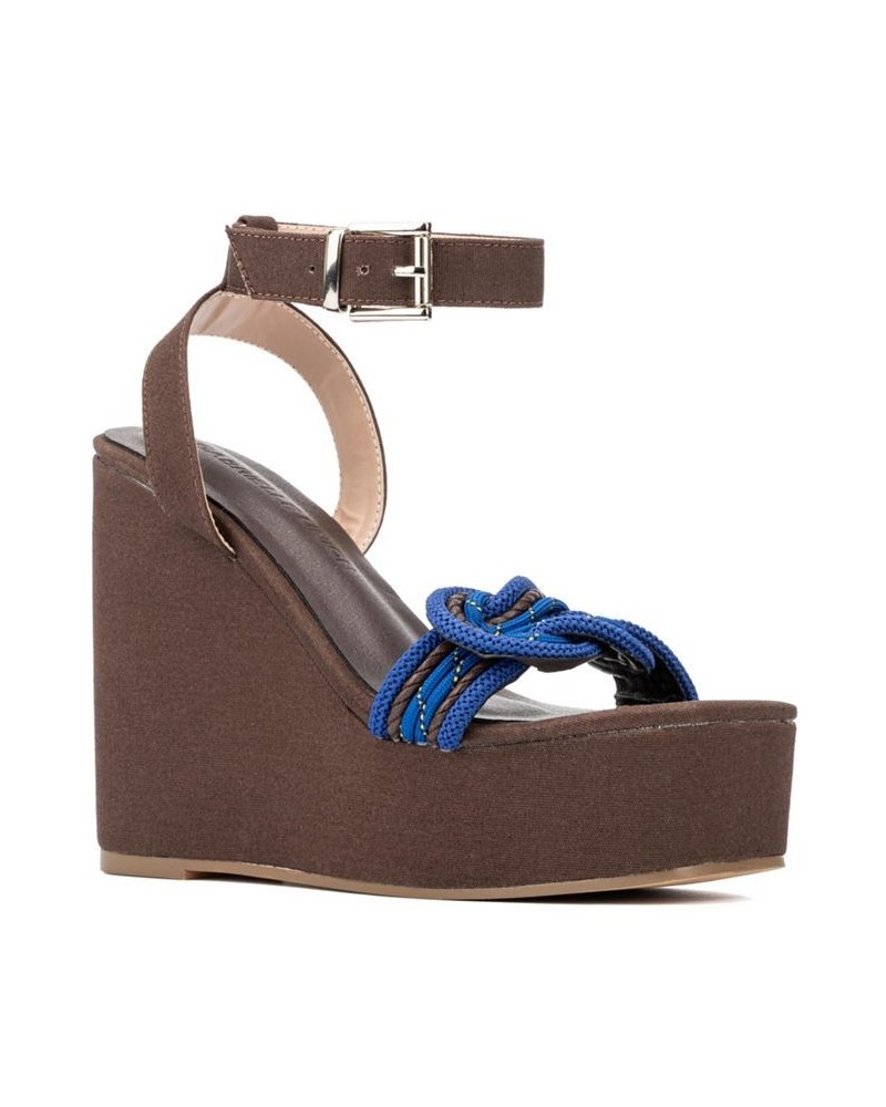 Women's Savannah Knotted Wedge Sandals Brown $54.97 Shoes