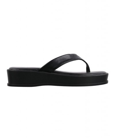 Women's Soula Slip On Thong Platform Sandals Black $31.96 Shoes