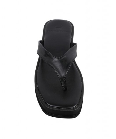 Women's Soula Slip On Thong Platform Sandals Black $31.96 Shoes