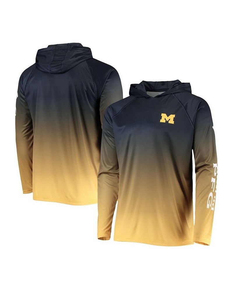 Men's Navy Michigan Wolverines Terminal Tackle Omni-Shade UPF 50 Long Sleeve Hooded T-shirt $30.79 T-Shirts