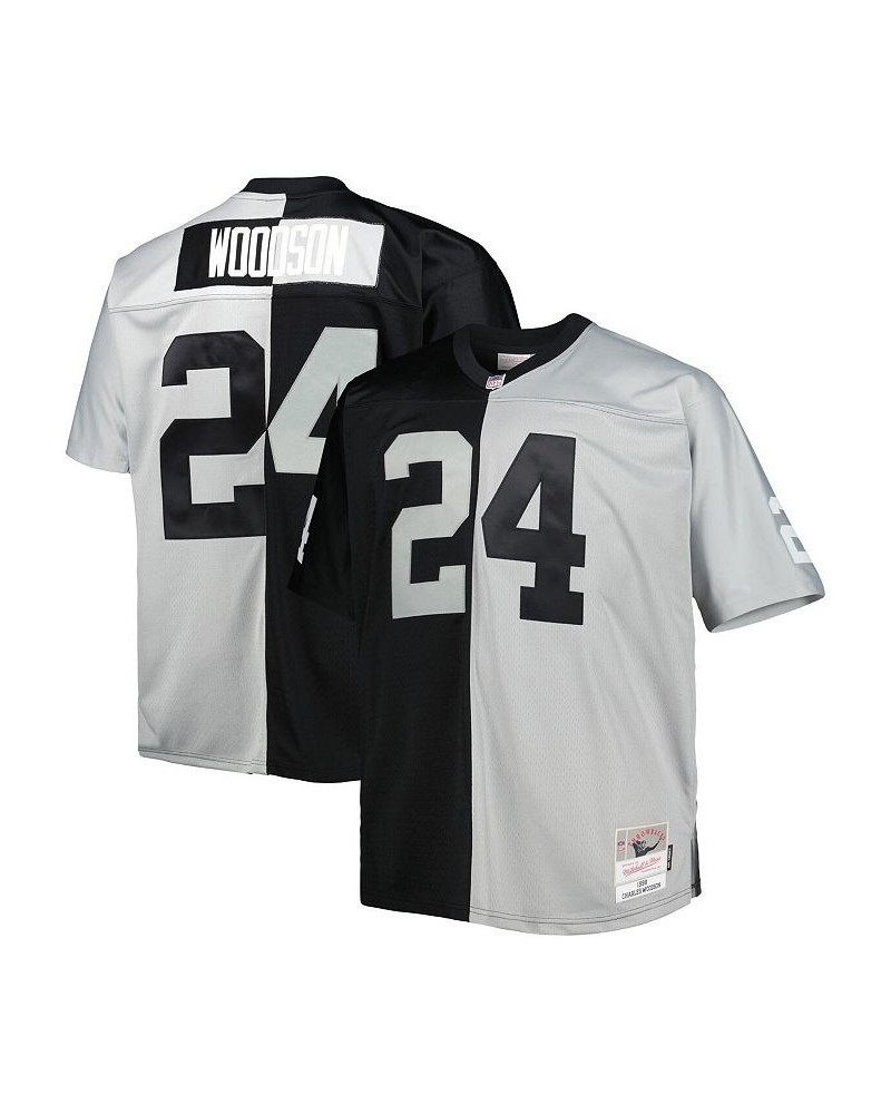 Men's Charles Woodson Black, Silver Las Vegas Raiders Big and Tall Split Legacy Retired Player Replica Jersey $72.96 Jersey