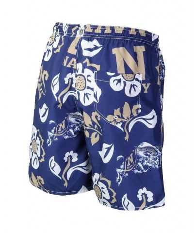 Men's Navy Navy Midshipmen Floral Volley Logo Swim Trunks $30.80 Swimsuits