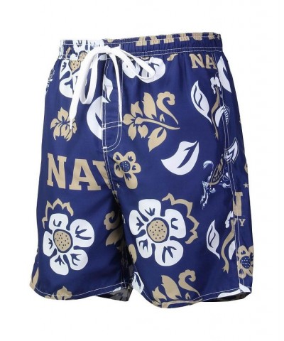 Men's Navy Navy Midshipmen Floral Volley Logo Swim Trunks $30.80 Swimsuits