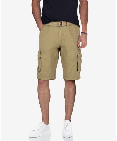 Men's Belted Double Pocket Cargo Shorts New Khaki $22.32 Shorts