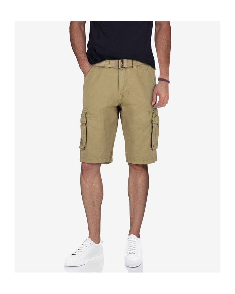 Men's Belted Double Pocket Cargo Shorts New Khaki $22.32 Shorts