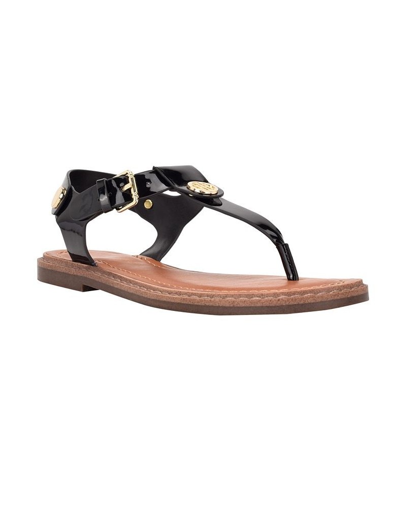 Women's Bennia Thong Sandals Black Patent $34.50 Shoes