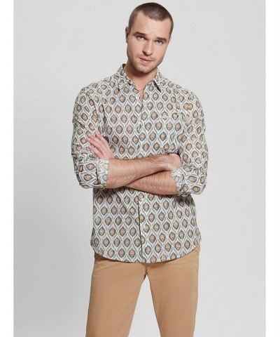 Men's Collins Printed Button-Down Folded Collar Shirt Multi $40.59 Shirts