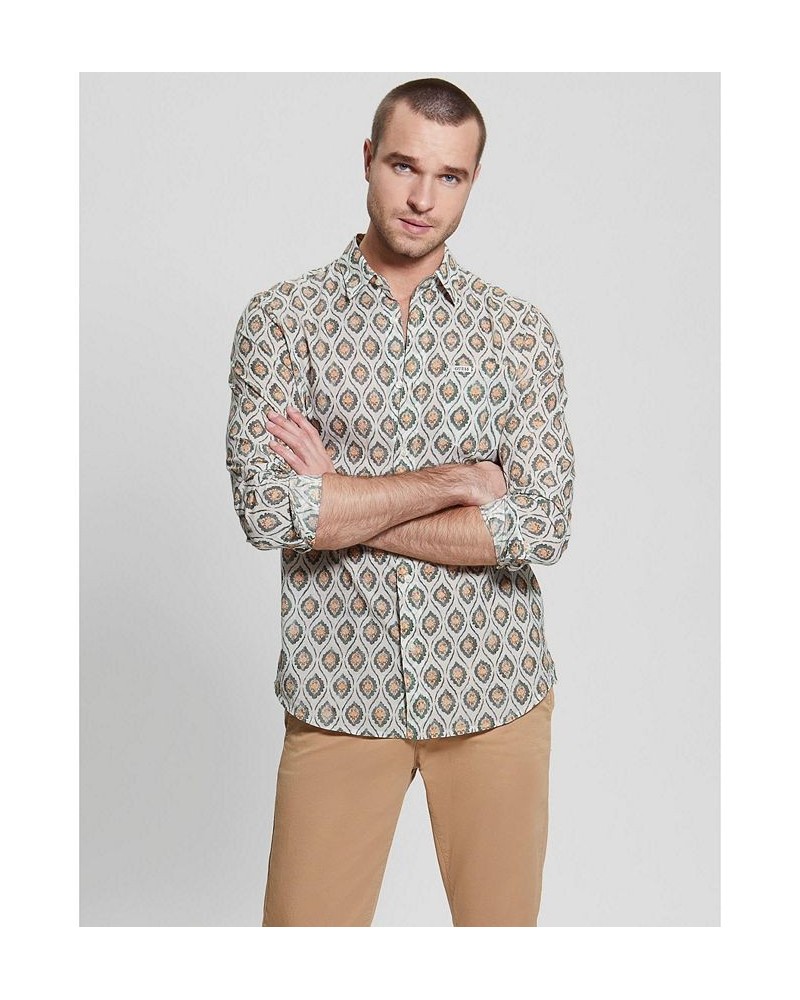 Men's Collins Printed Button-Down Folded Collar Shirt Multi $40.59 Shirts