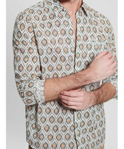 Men's Collins Printed Button-Down Folded Collar Shirt Multi $40.59 Shirts