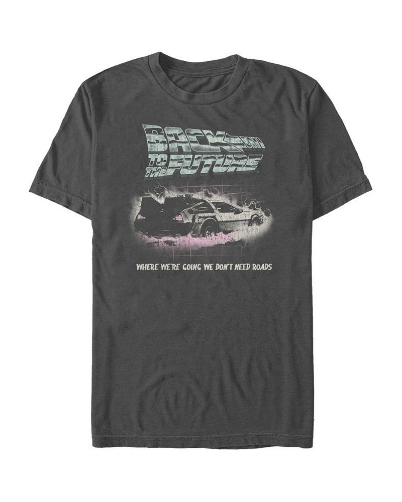 Back to the Future Franchise Men's Delorean We Don't Need Roads Short Sleeve T-Shirt Gray $18.19 T-Shirts