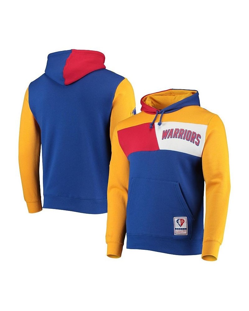 Men's Royal San Francisco Warriors Hardwood Classics 75th Anniversary Colorblock Pullover Hoodie $43.00 Sweatshirt