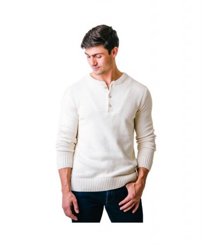 Mens' Organic Cotton Long Sleeve Henley Sweater with Rib Knit Details, Mens White $26.47 Sweaters