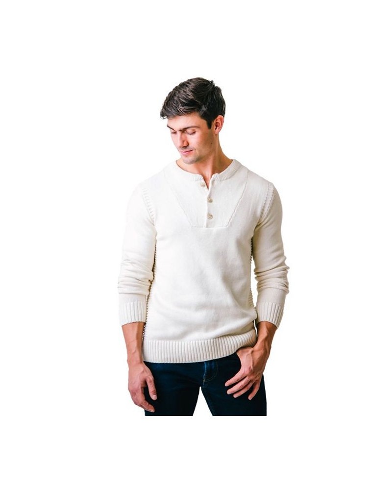 Mens' Organic Cotton Long Sleeve Henley Sweater with Rib Knit Details, Mens White $26.47 Sweaters