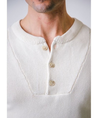 Mens' Organic Cotton Long Sleeve Henley Sweater with Rib Knit Details, Mens White $26.47 Sweaters