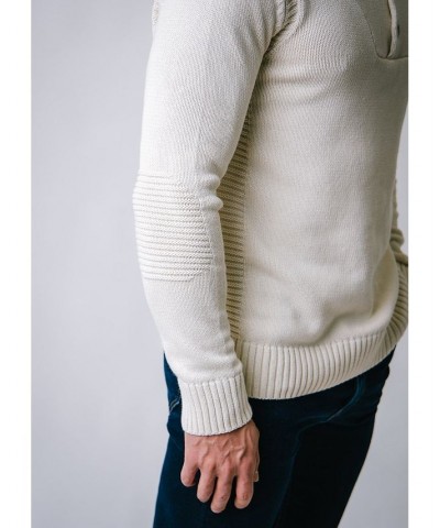 Mens' Organic Cotton Long Sleeve Henley Sweater with Rib Knit Details, Mens White $26.47 Sweaters