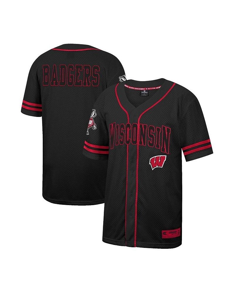 Men's Black Wisconsin Badgers Free Spirited Mesh Button-Up Baseball Jersey $31.50 Jersey