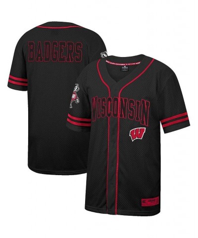 Men's Black Wisconsin Badgers Free Spirited Mesh Button-Up Baseball Jersey $31.50 Jersey