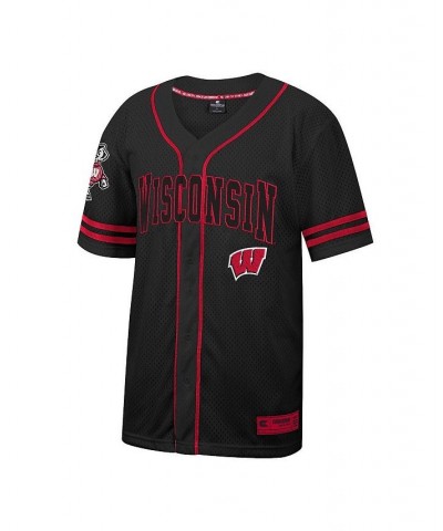 Men's Black Wisconsin Badgers Free Spirited Mesh Button-Up Baseball Jersey $31.50 Jersey