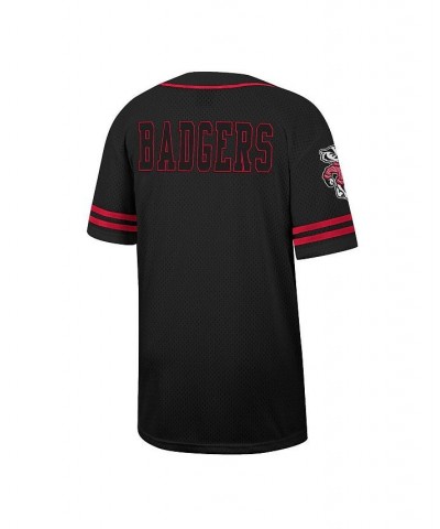 Men's Black Wisconsin Badgers Free Spirited Mesh Button-Up Baseball Jersey $31.50 Jersey